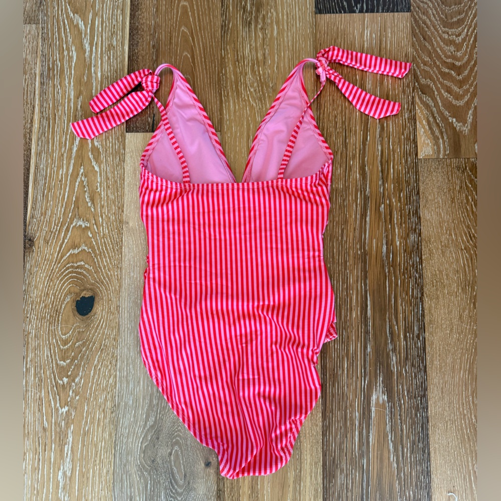 Ellen Tracy pink and red striped one piece swimsuit - Picture 2 of 4